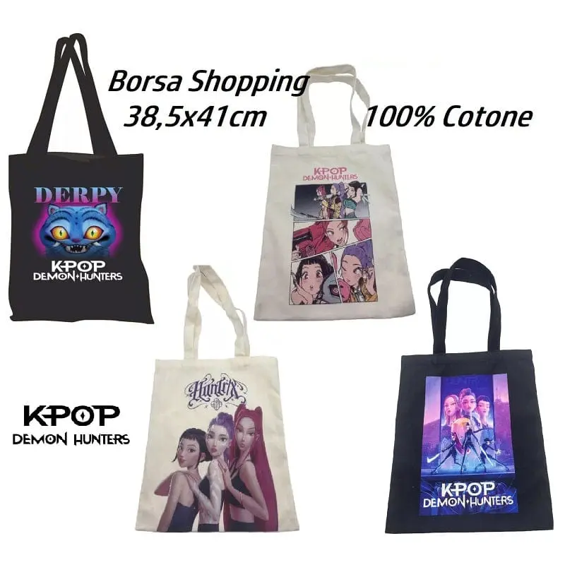 Kpop Demon Hunters Borsa Shopping in tessuto su licenza ufficiale Huntrix