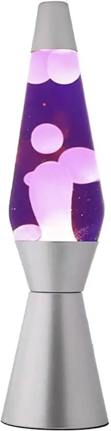 Lampada Lava Cera Bianca Liquido Viola Base Silver Cm 40