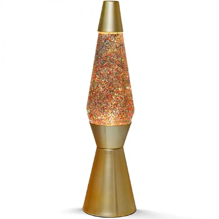 Lampada Lava Flow Cm.40 Ø 9 Base Gold Glitter Liquido Multicolore I-Total