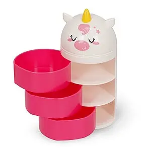 LEGAMI - Desk Organiser Desk Organiser with 3 Side Opening Drawers Top Compartment with Sliding Closure Unicorn Motif