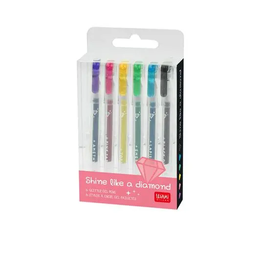 Legami Set Of 6 Glitter Gel Pens - Shine Like A Diamond