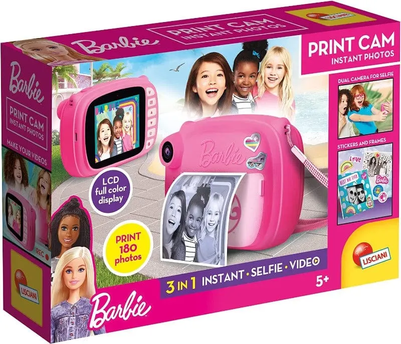 Lisciani Giochi- Barbie Print Cam Hi-Tech, Fotocamera Istantanea con Funzione Video e Selfie