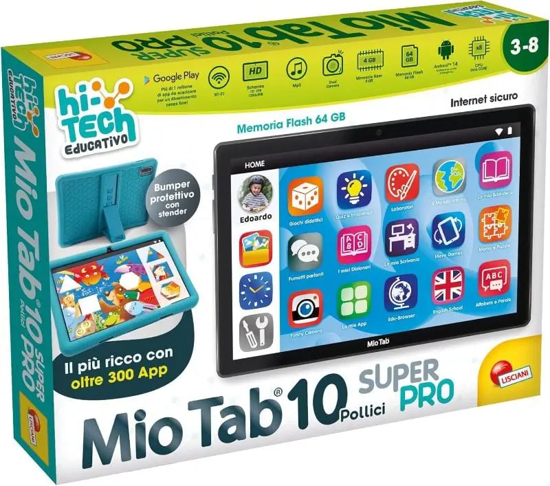 Lisciani-Mio Tab 10 Pollici Super Pro 2024, Tablet per Bambini 3-8 Anni