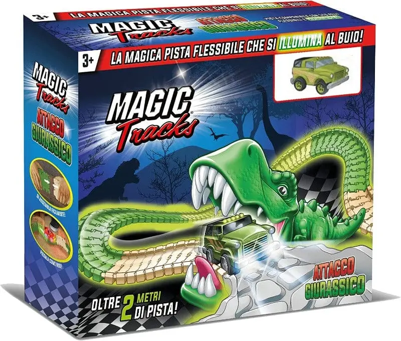 Magic Tracks, Pista dei Dinosauri, Circuito Flessibile con Macchinina Elettrica