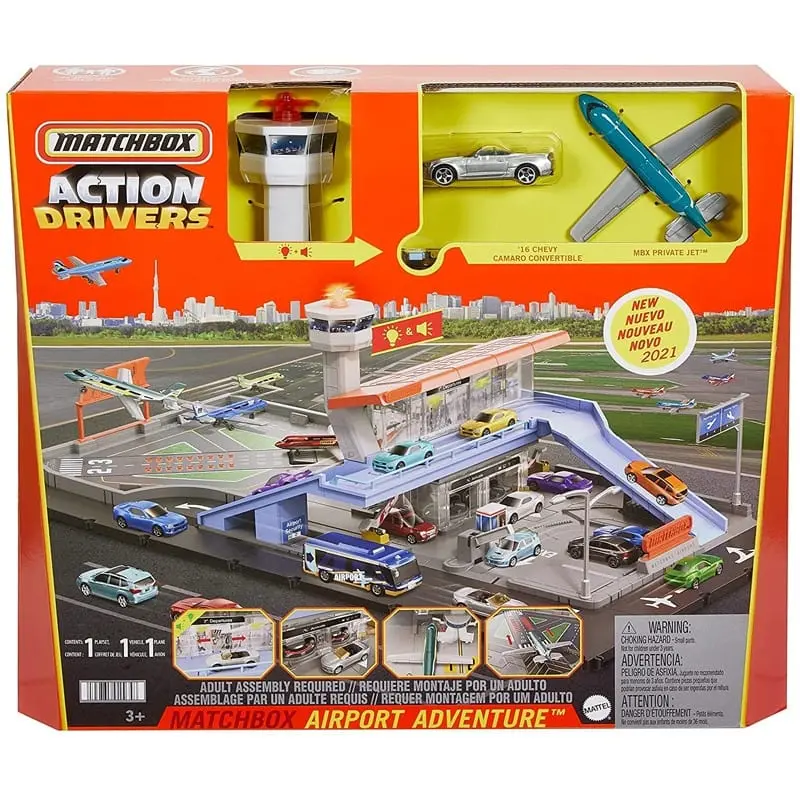 Matchbox Action, Playset Aeroporto con Luci, Suoni e Veicoli