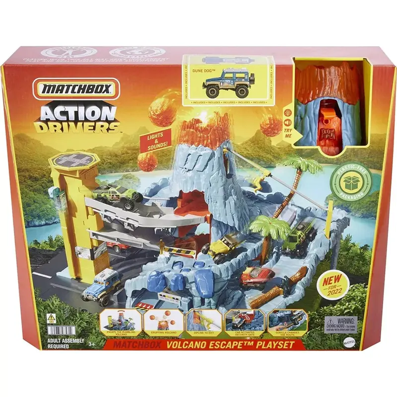 Matchbox Action, Playset Fuga dal Vulcano con Luci, Suoni e Veicolo