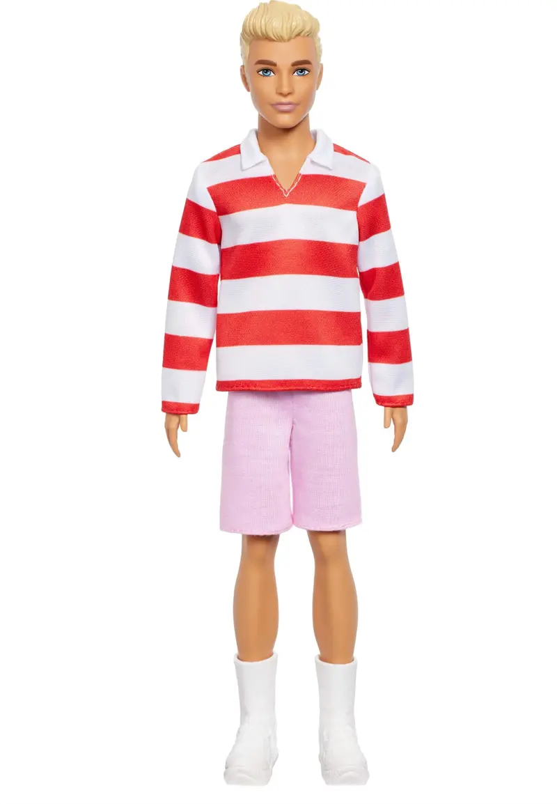 Mattel Barbie Fashionistas Ken #241 Bambola Ken Biondo con Polo a Righe Rosse