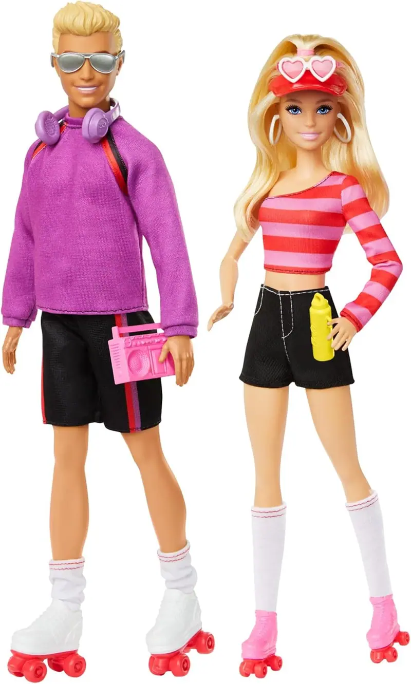 Mattel Barbie Fashionistas Set con Barbie e Ken Roller Skating + 6 Accessori