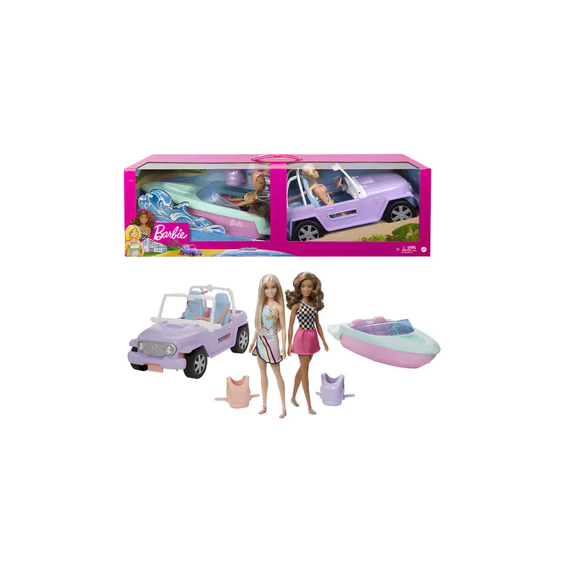 Mattel GXD66 Barbie Set motoscafo e auto con 2 Barbie e accessori a tema