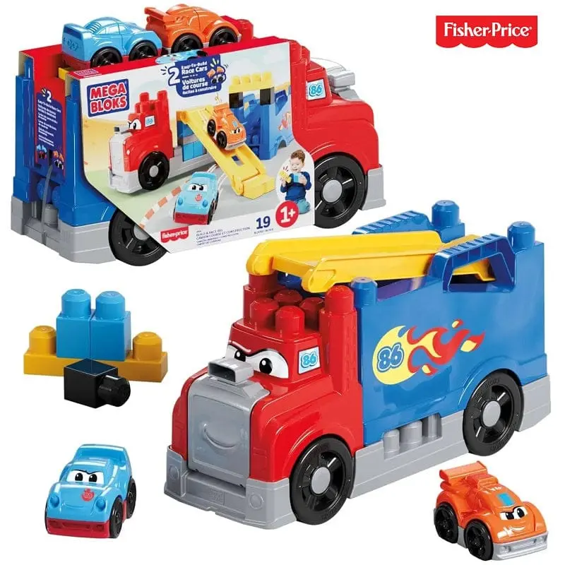 Mega Bloks - Camion monta e sfreccia con blocchi per costruire e pista da corsa per Bambini 1+ Anni