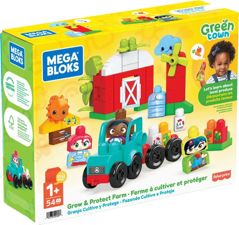 Mega Bloks - Set Costruzioni Fattoria, 54 Blocchi Grandi per Bambini da 1 Anno in sù