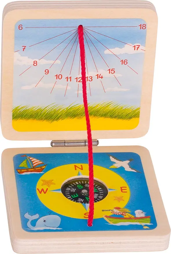 Meridiana Tascabile con Bussola – Gioco Educativo in Legno per Orientarsi con il Sole