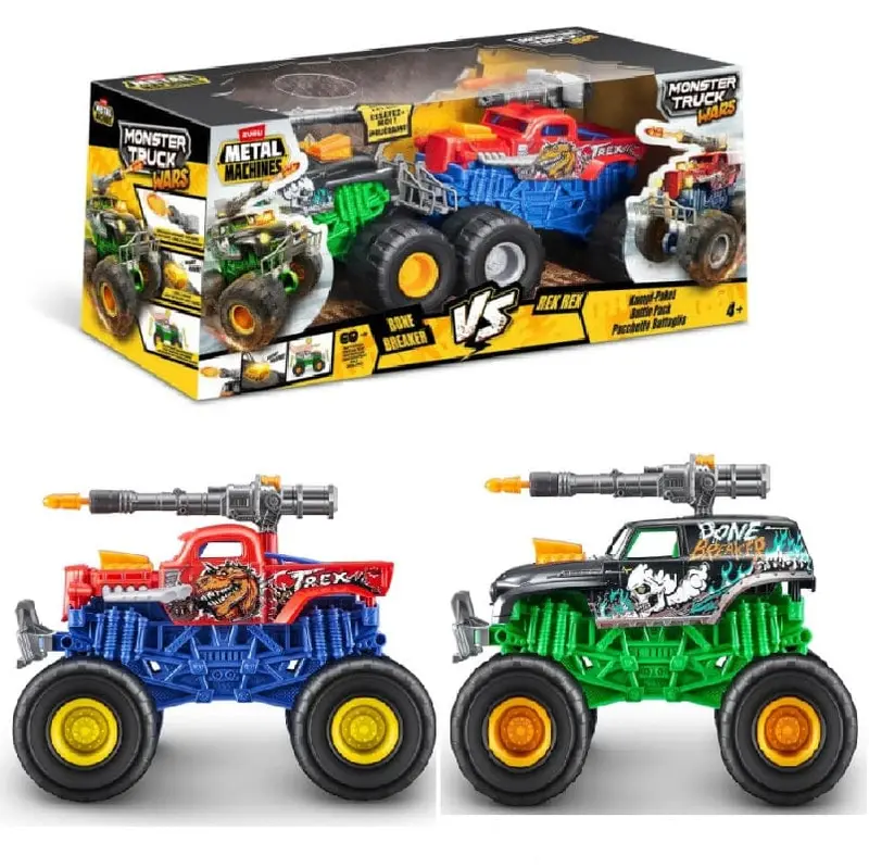 Metal Machine Monster Truck Battle Pack – Set con 2 Camion Giganti 20 cm con Luci, Suoni e Armi Zuru 4+ Anni