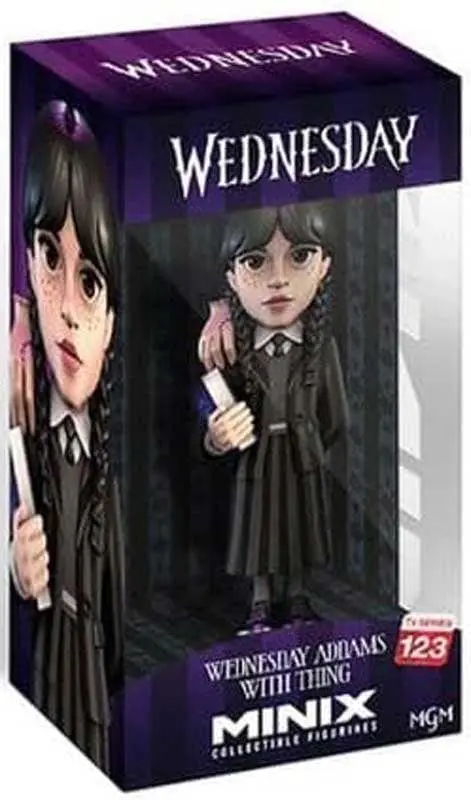 Minix Wednesday Addams, Bambola Mercoledì Addams con la mano - Statuetta da Collezione 12cm