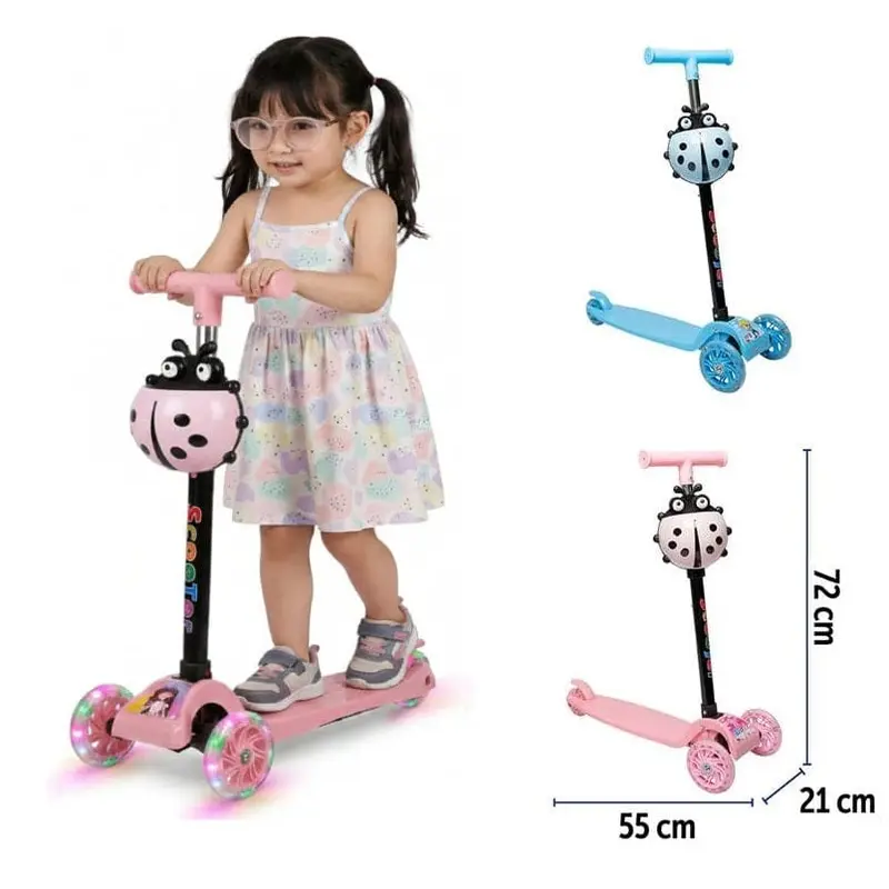 Monopattino 3 Ruote con Luci LED e Cestino Coccinella – Bambini 3-6 Anni