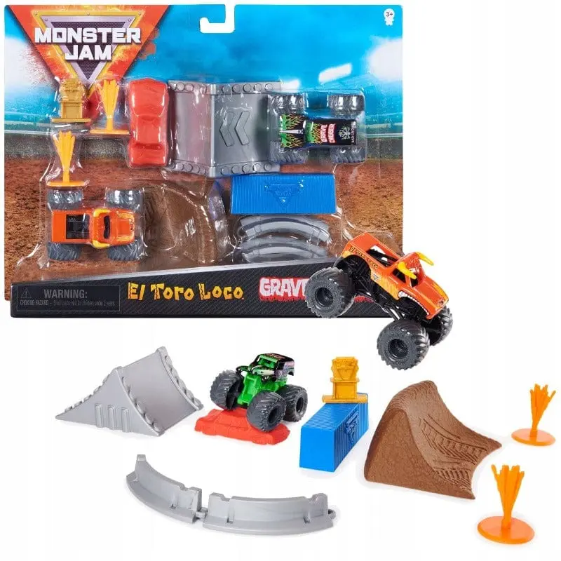 Monster Jam playset con Veicoli, El Toro Loco e Grave Digger