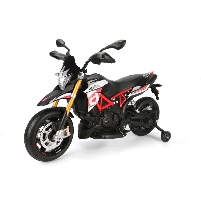Moto Elettrica per Bambini Aprilia Dorsoduro 12V con Licenza Ufficiale Luci Led Suoni Realistici MP3