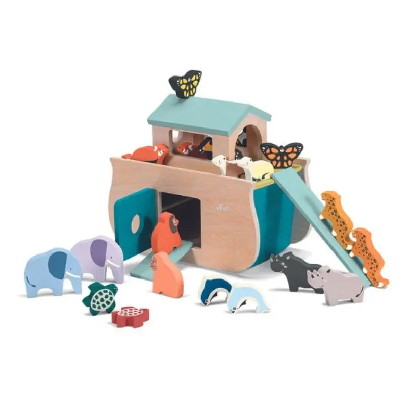Nuova Arca di Noè in legno, playset con Animali 24 Pezzi