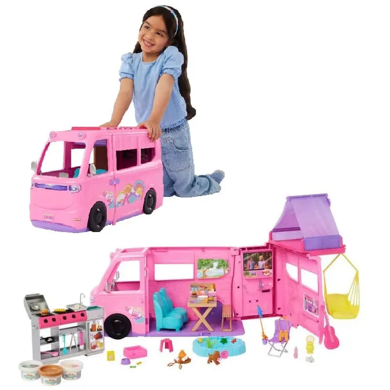 Nuovo Camper dei Sogni di Barbie con 60 Accessori, Include Tenda sul Tetto e Altalena