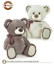 ORSO SEDUTO 35CM 2COL C/RICAMO SU CUORE E ZAMPE