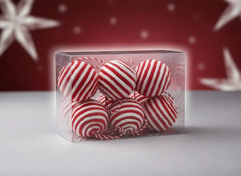 Palle di Natale in Lana Rosso e Bianco 6 cm Set 6 Pezzi in Box PVC