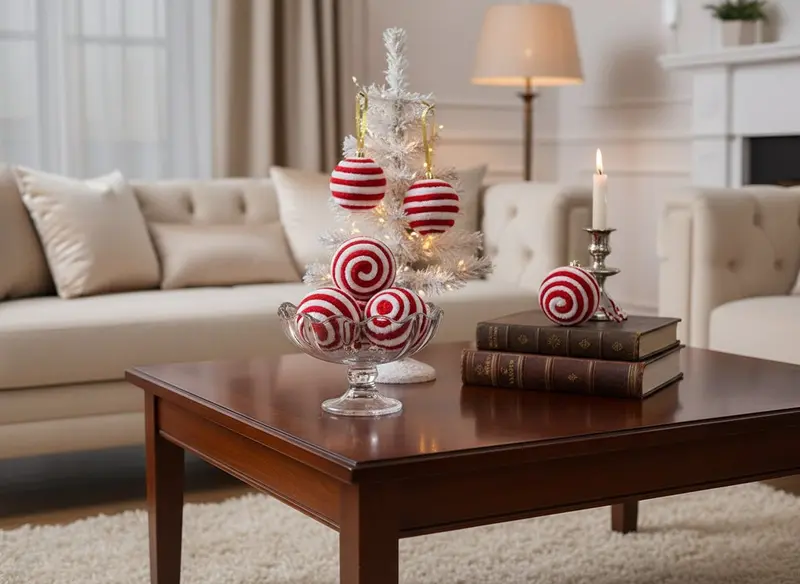 Palle di Natale in Lana Rosso e Bianco 6 cm Set 6 Pezzi in Box PVC
