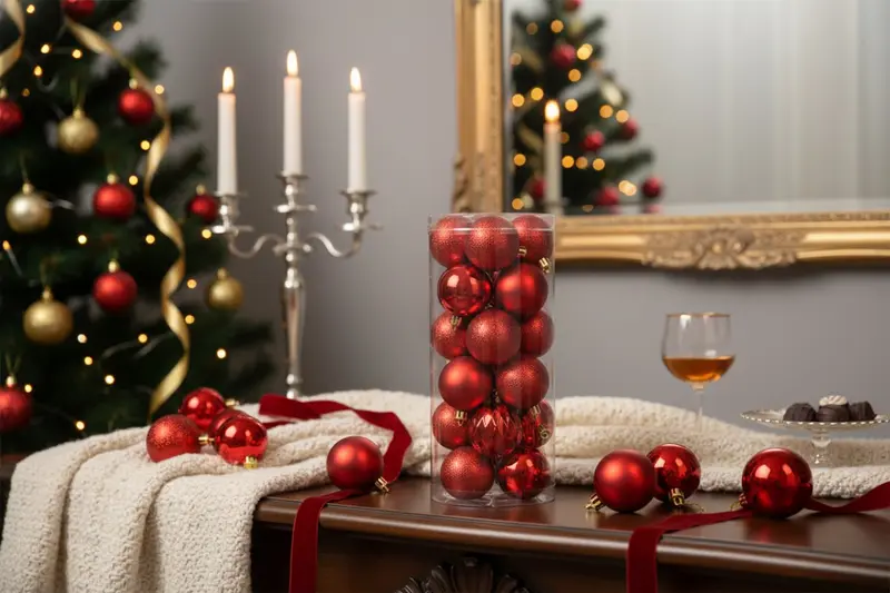 Palle di Natale Rosse Ø6 cm Set 24 Pezzi in Box 4 Assortimenti