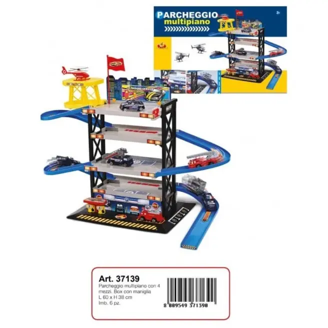Parcheggio multipiano con 4 Macchinine, Dimensioni Imballo 60x40cm - Promo