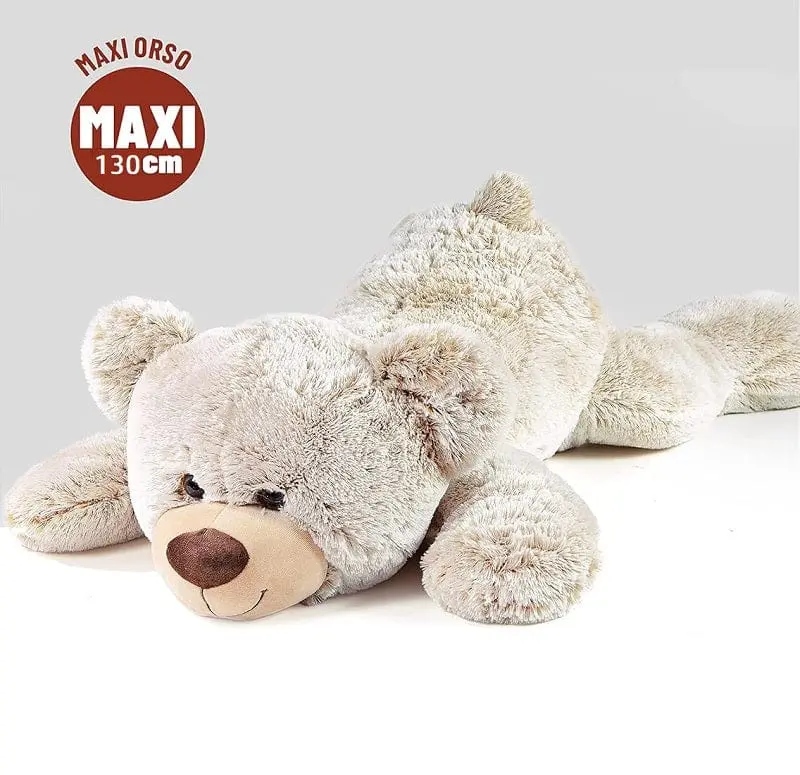 Peluche Orso Steso da 130cm, Maxi Orso Bianco con Imbottitura Extra