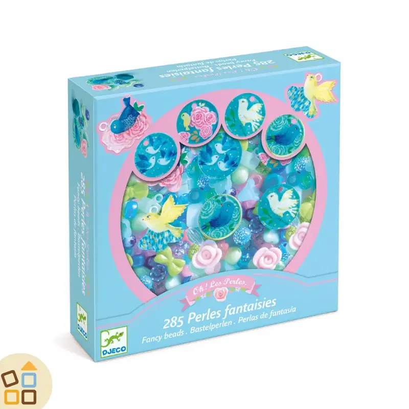 PERLE IN RESINA AZZURRO, FIORI E UCCELLINI