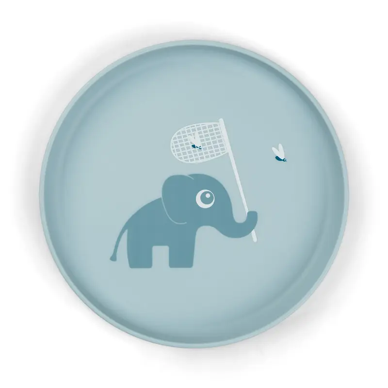 Piatto Piano con Base Antiscivolo - Elefante Blu