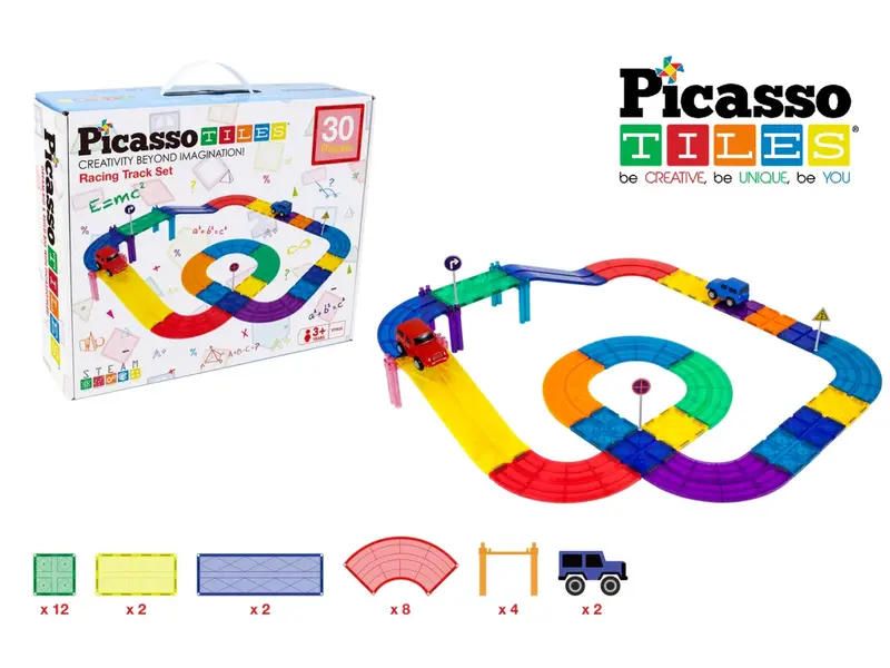 Picasso Tiles Magnetic Magnetic pista auto con 30 accessori
