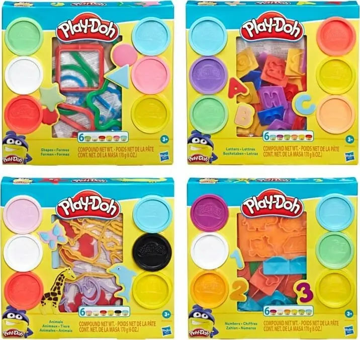 Play-Doh Numeri, Lettere, Animali e Forme - set Assortiti da 6 Vasetti con Accessori
