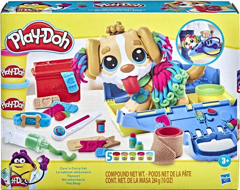 Play-Doh Set da Veterinario, playset con cane giocattolo, include 5 colori di pasta da modellare