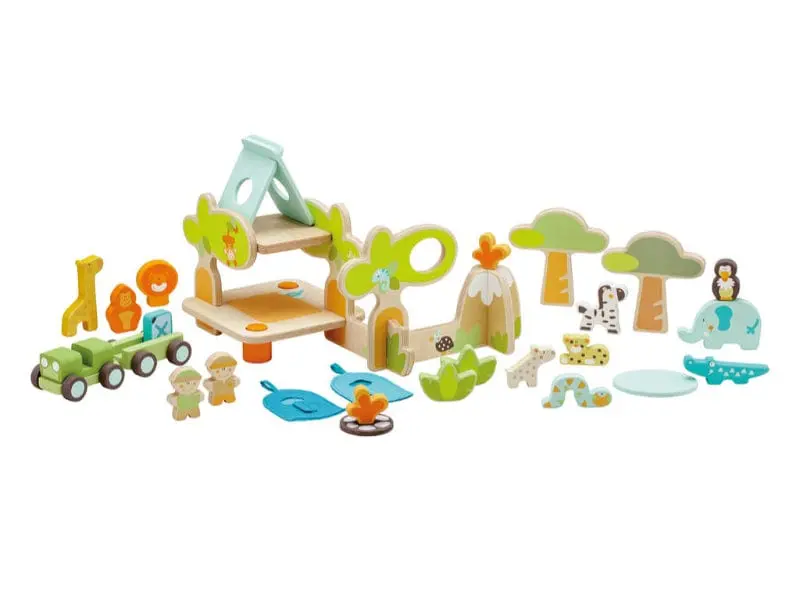 Playset Safari in Legno per Bambini che Include veicolo e Elementi Colorati - Sevi