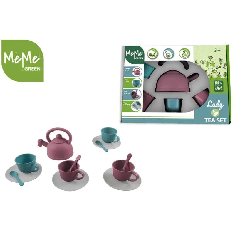 Playset Servizio da Te con Teiera Tazzine e Cucchiaini in Bioplastica - Meme Green