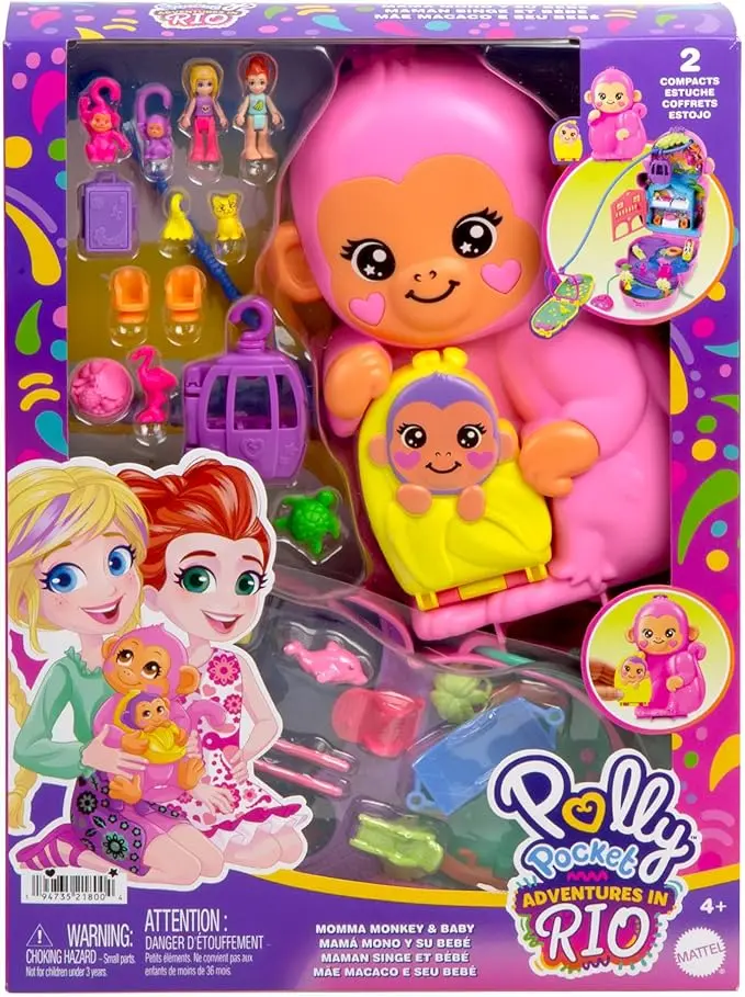 Polly Pocket Borsetta Mamma Monkey e Baby Playset 2 in 1