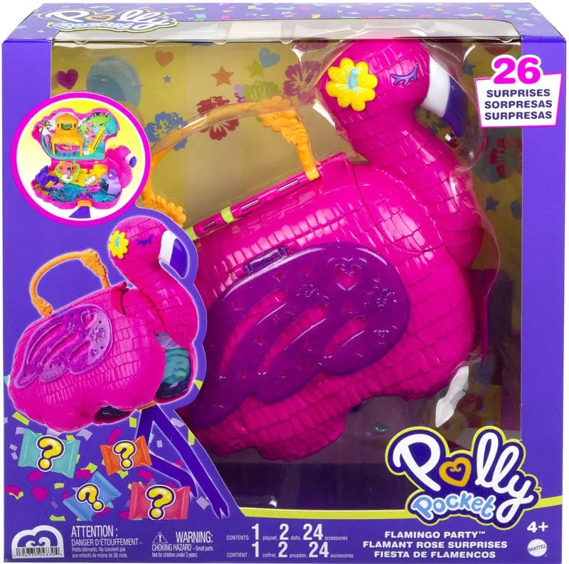 Polly Pocket, Fenicottero Rosa Mega Pignatta Party con 26 Sorprese