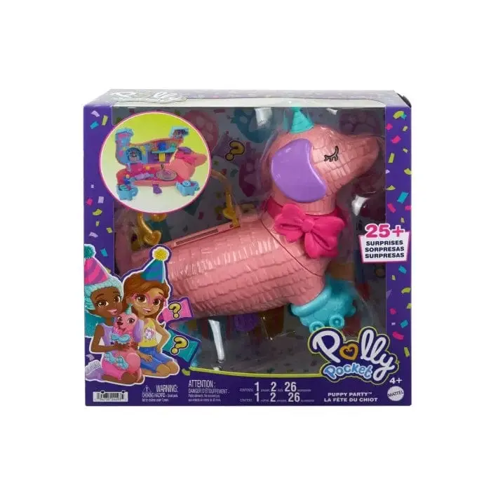 Polly Pocket Festa dei Cuccioli, Playset con 25 Sorprese e due bamboline