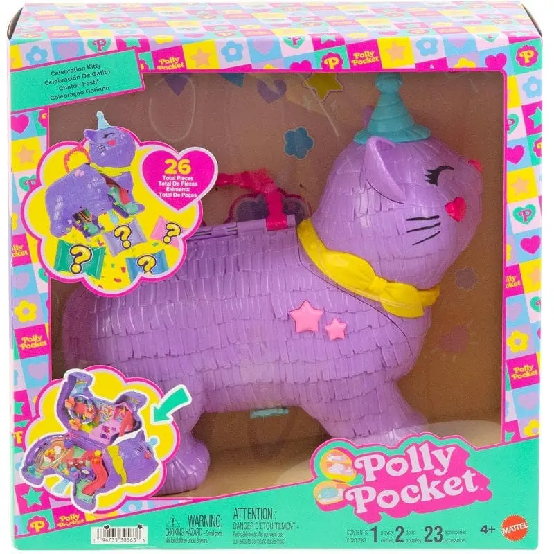 Polly Pocket, Gattino delle Feste pignatta con Ruota panoramica, Include 26 Accessori a Sorpresa
