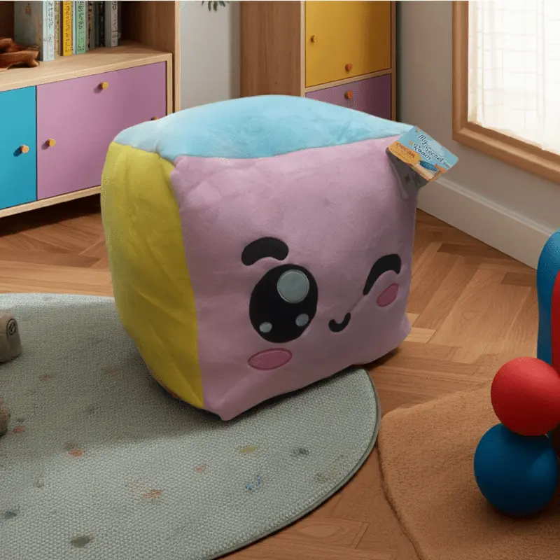 Pouf in Peluche per Bambini, Poltroncina Cubo Funny 45x45cm