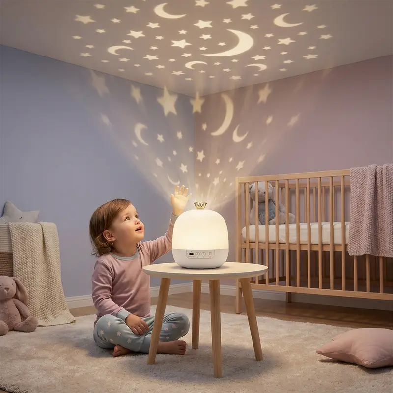 Proiettore Notturno Cielo Stellato ⎜ Lampada LED Rotante con Musica e Diapositive di Scene per un’Atmosfera Rilassante