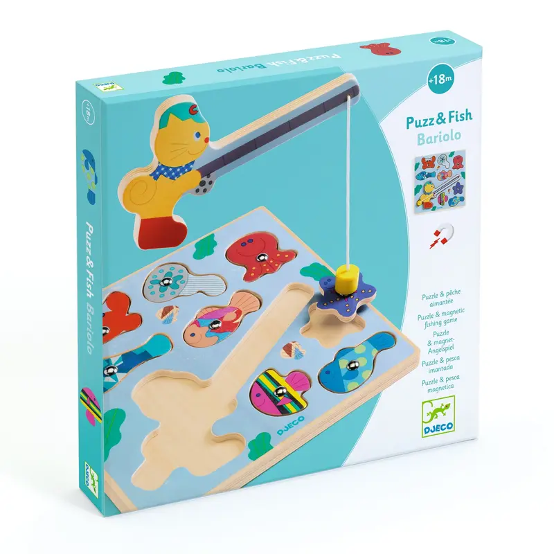 Puzzle A Incastri In Legno E Pesca Magnetica - Celeste