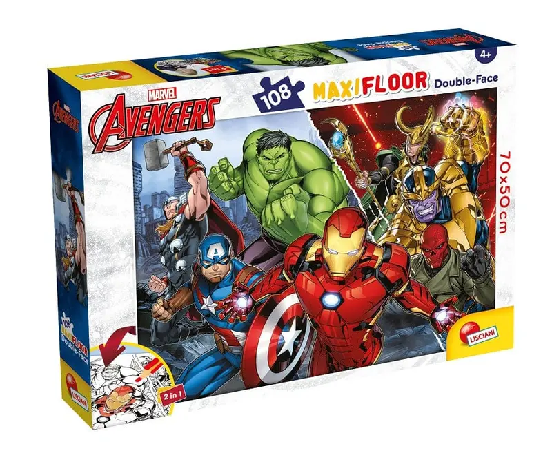 Puzzle Avengers 108 Pezzi con Tessere Grandi Doppia Faccia con Lato da Colorare