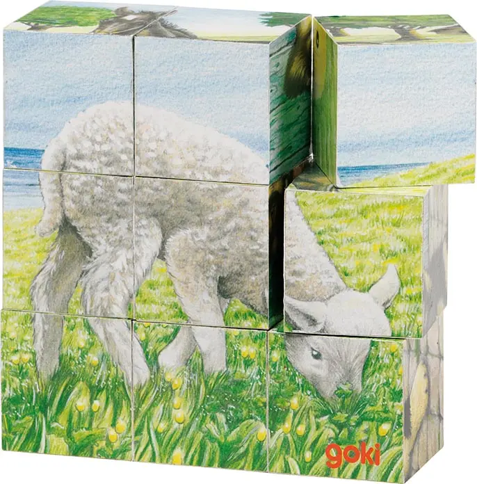 Puzzle Cubi in Legno Animali della Fattoria – Goki