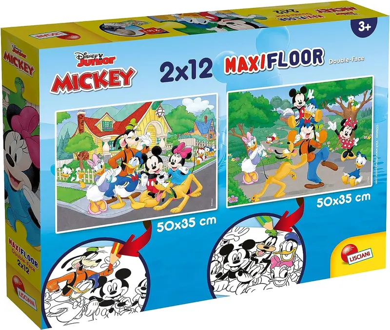 Puzzle Disney Mickey 2 x 12 Tessere Grandi con lato Colorabile