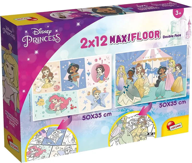 Puzzle Disney Princess 2 x 12 Tessere Grandi con lato Colorabile