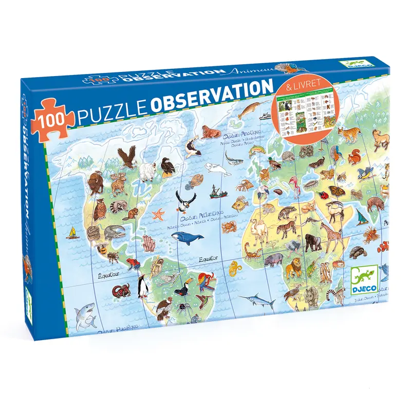Puzzle d'Osservazione Animali del mondo con libretto - 100 pezzi