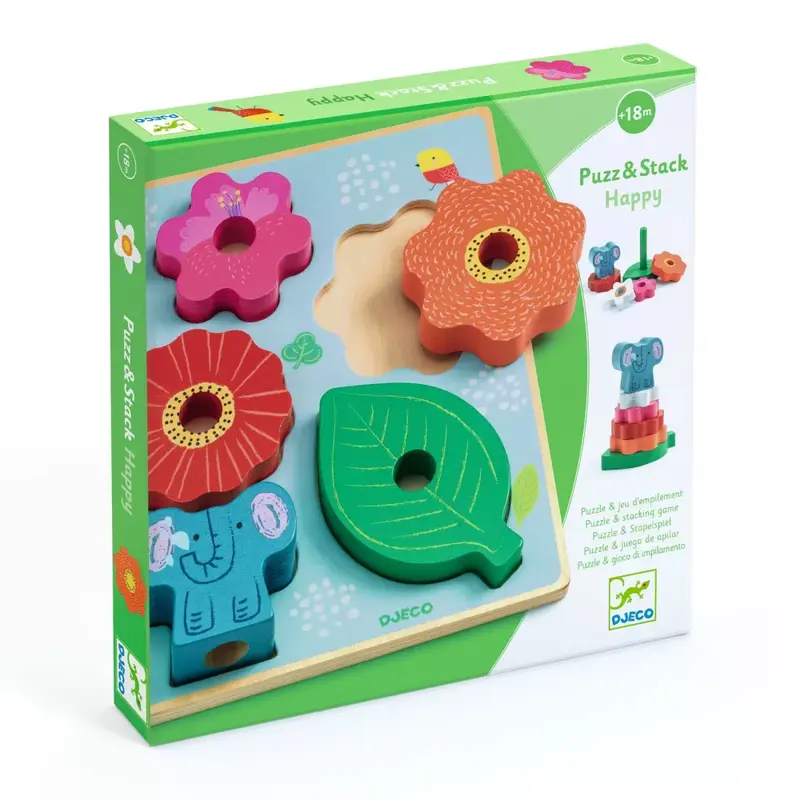 Puzzle e Impilabile in Legno Puzz&Stack Happy Djeco
