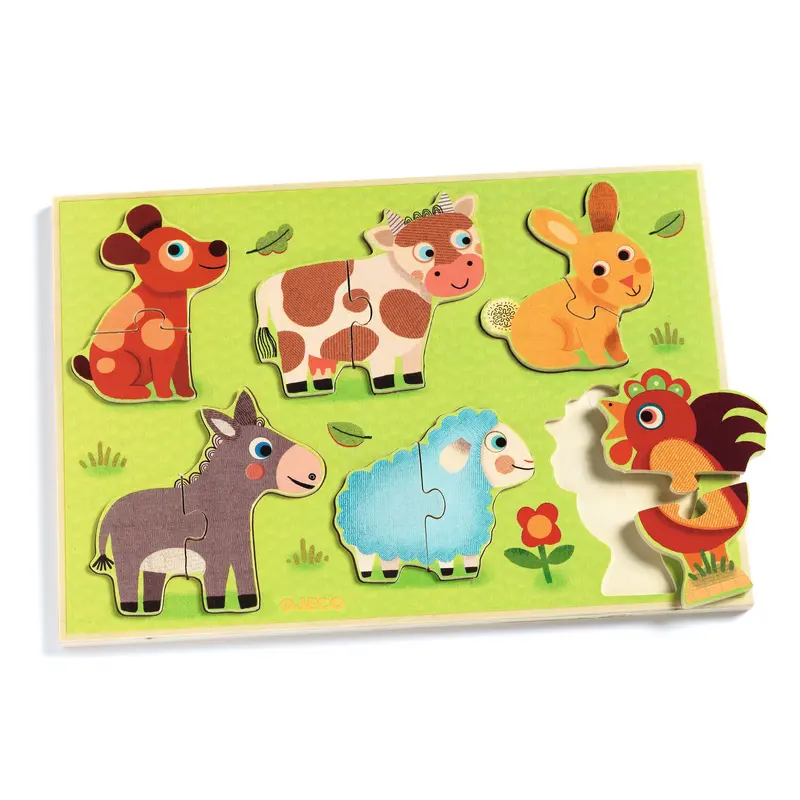 Puzzle in Legno Coucou-cow con Animali della Fattoria